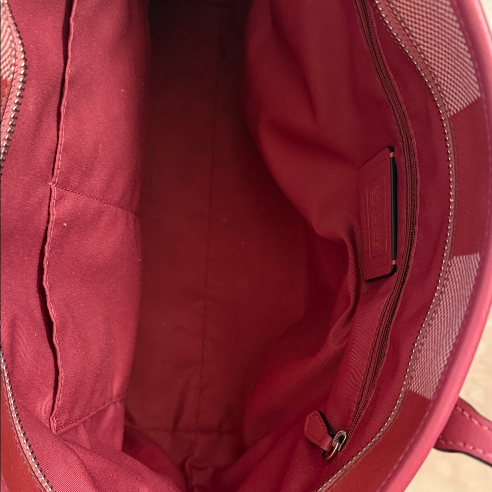 Coach Red and Cream Plaid Tote - Picture 11 of 15